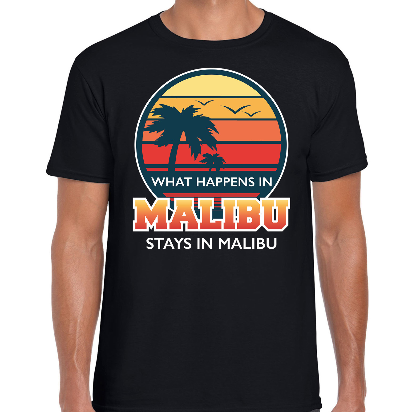 Malibu zomer t-shirt / shirt What happens in Malibu stays in Malibu zwart voor heren Top Merken Winkel